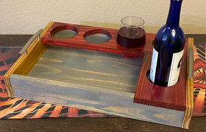 Wood Wine Tray, Wine Bottle Holder, Wine Lover gift, Serving Tray, Unique Gifts