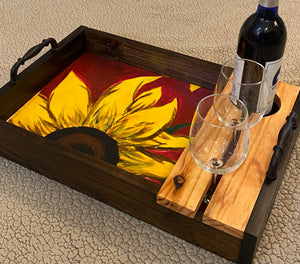 Wood Wine Caddy, Wood Wine Tray, Wine Bottle Holder, Wine Lover gift, Serving Tray, Unique Gifts